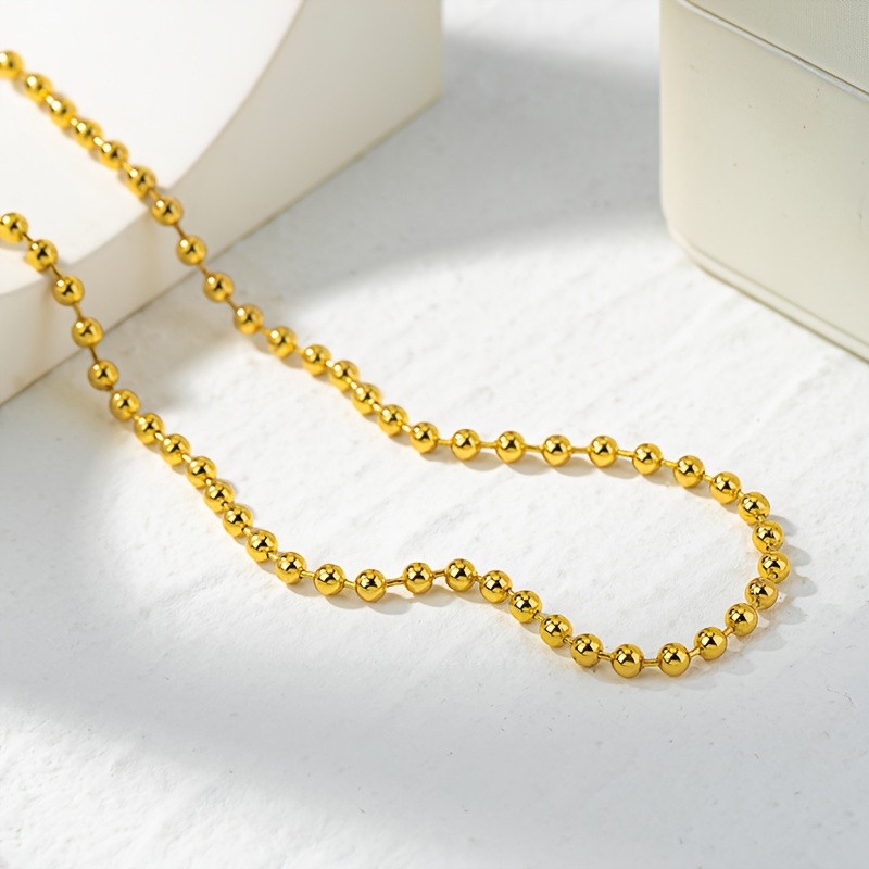 Women's Stainless Steel Beads Chain Necklace, Golden Color